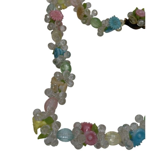 Vintage West Germany Pastel Floral Beaded Necklace With Clear Beads Box Clasp 22 - Picture 2 of 9